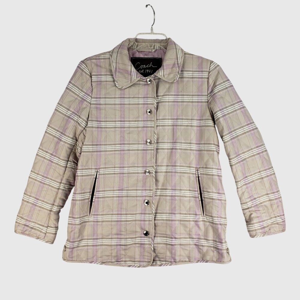 Coach Est. 1941 Purple Quilted Snap-Front Jacket With Collar & Pockets Womens M